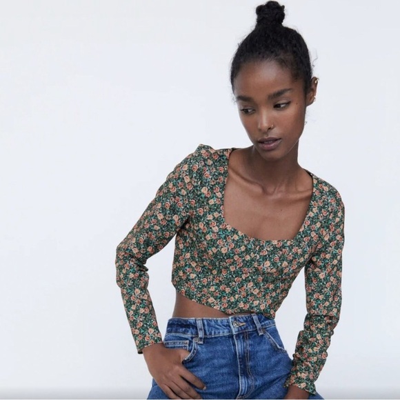 Zara Floral Print Bustier Crop-top - Picture 2 of 6